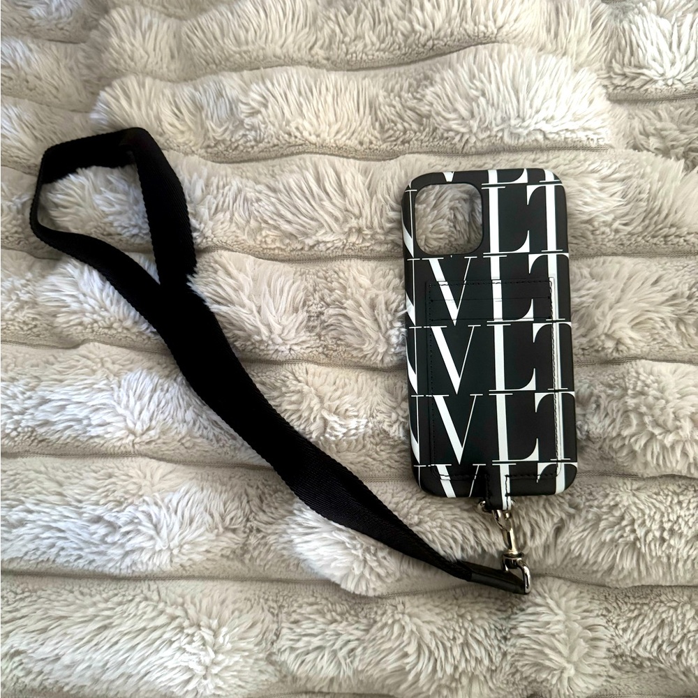 Valentino Garavani Black and White Phone Case with Strap iPhone 12